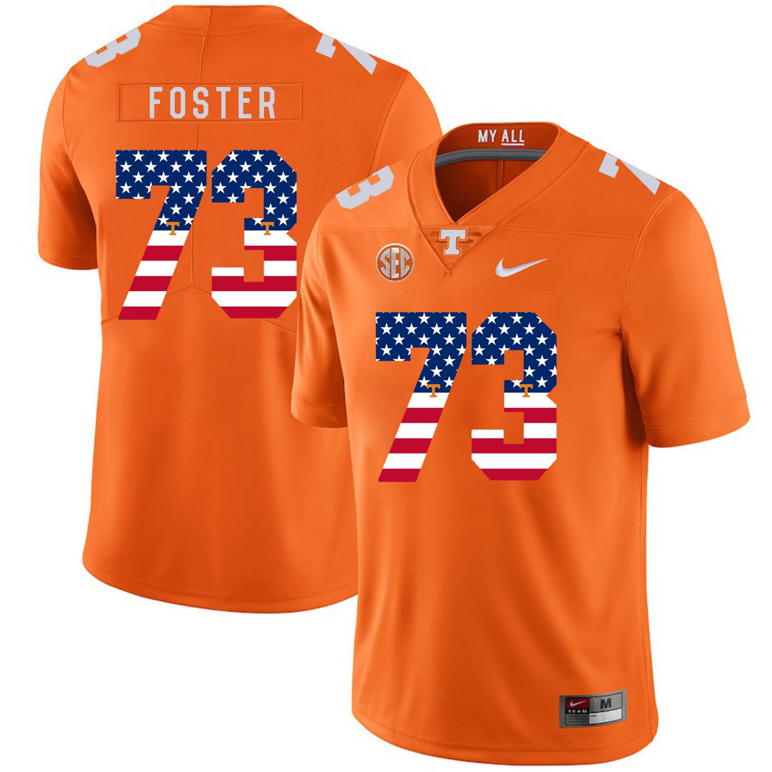 Men Tennessee Volunteers 73 Foster Orange Flag Customized NCAA Jerseys